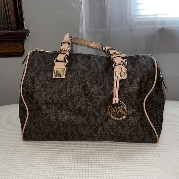 Michael Kors Brown Leather Speedy Logo Bag - Picture 1 of 13